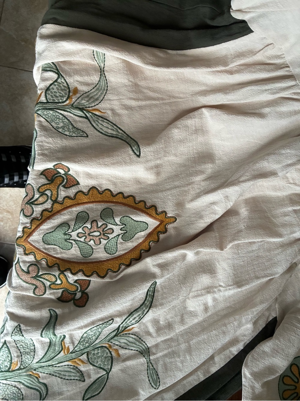 Bohemian Cream Floral Embroidered V-Neck Dress - Picture 3 of 4